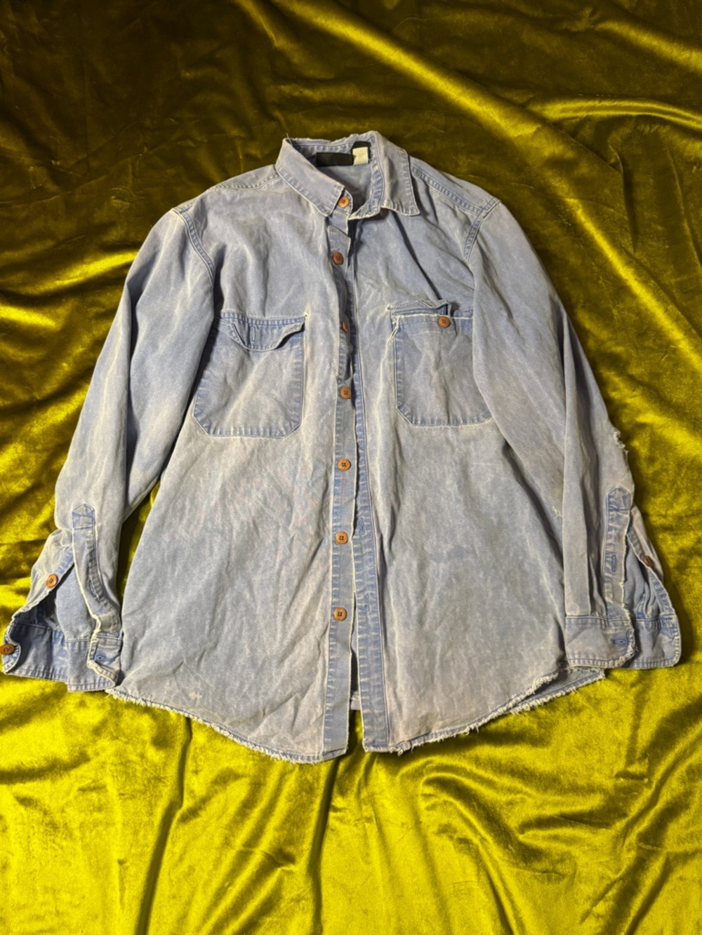 Patagonia light blue denim button-down shirt